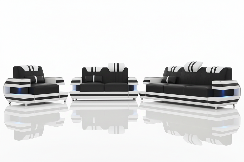Aura Leather Sofa Set - Mirror Reflection