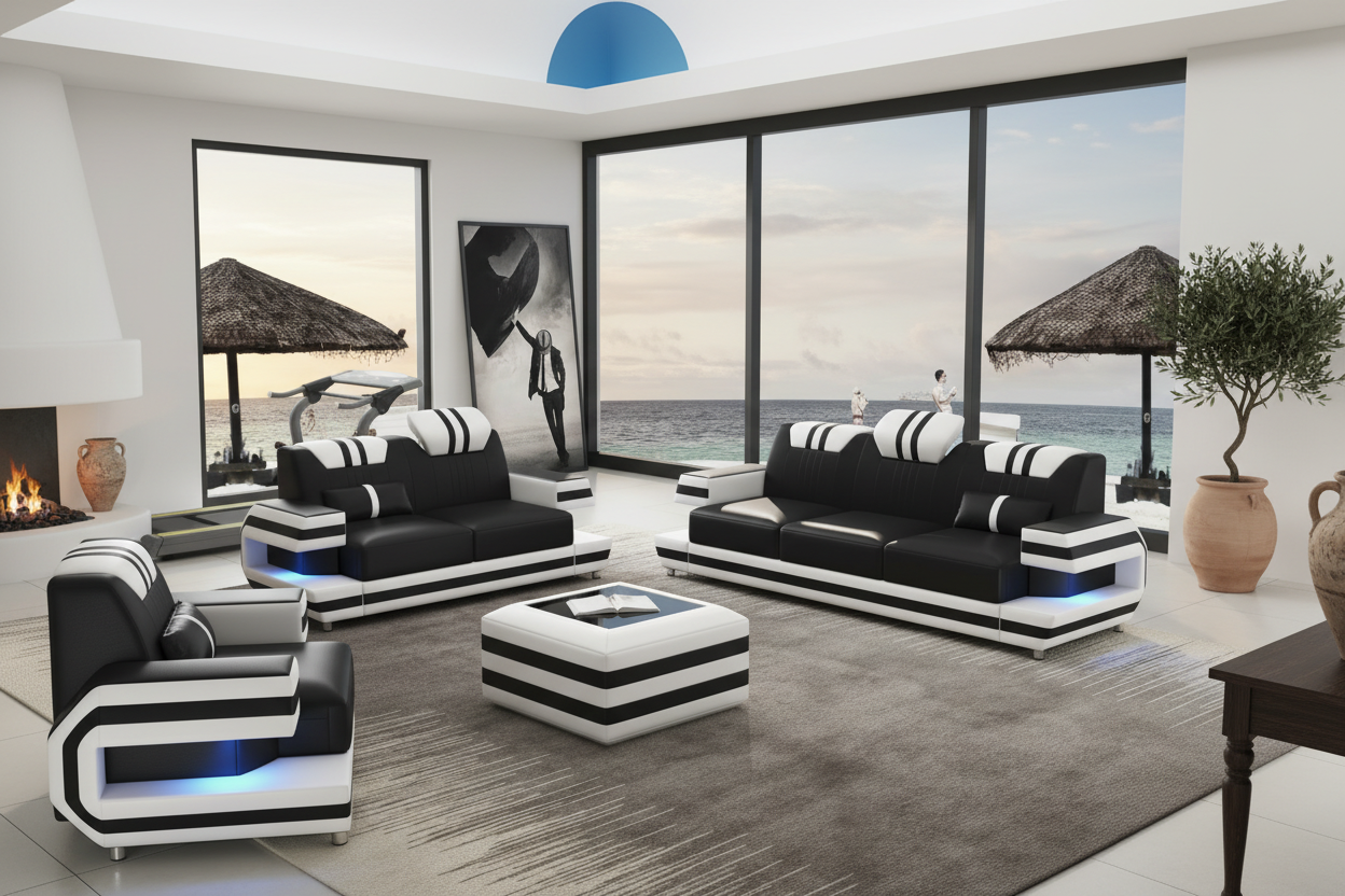 Aura Leather Sofa Set - Santorini Cliffside Villa