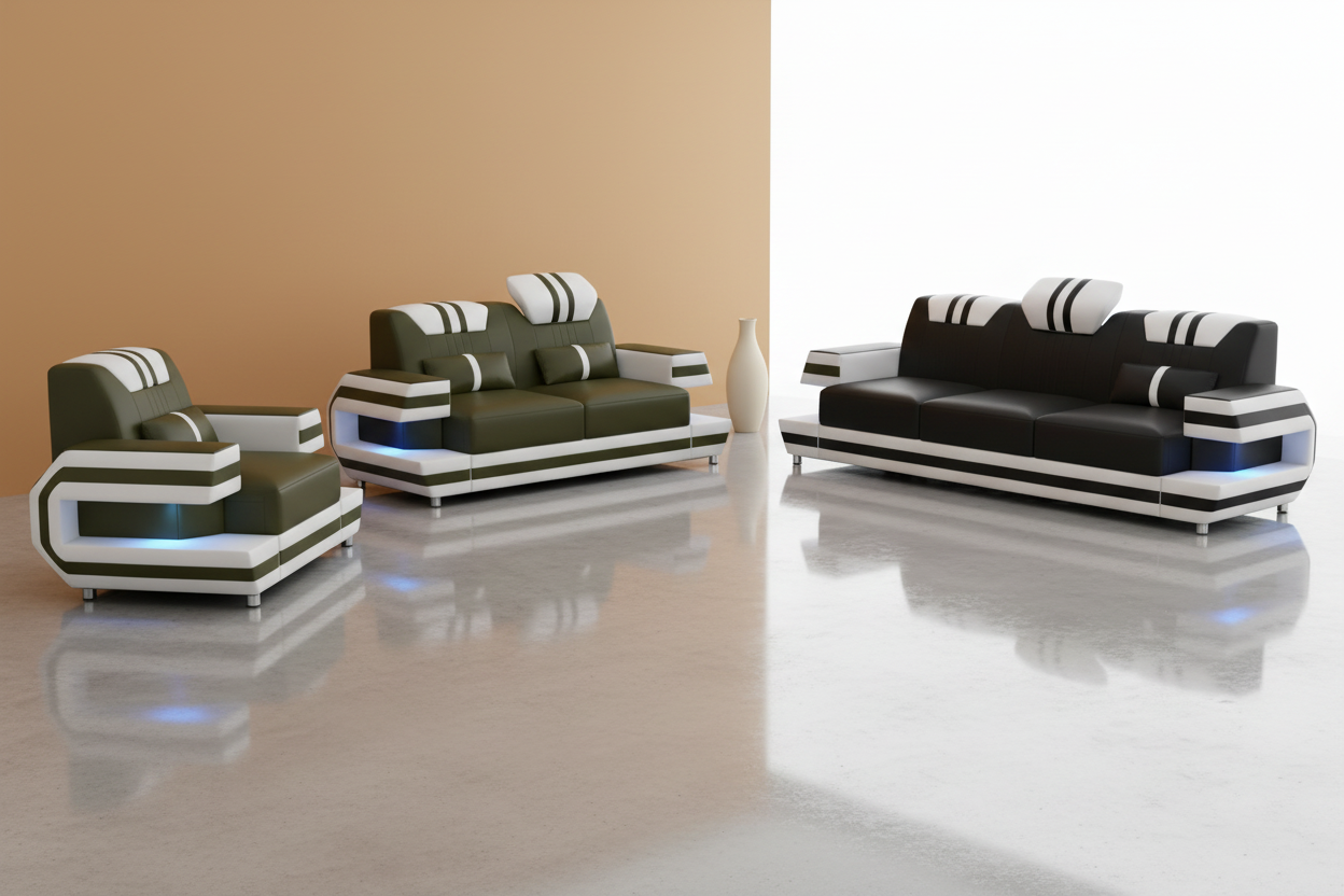 Aura Sofa Set Olive Drab Silvery Gray