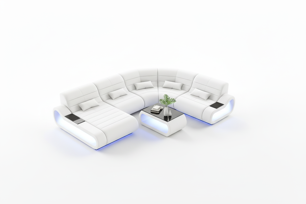 Catina Leather Curve Shape Sectional