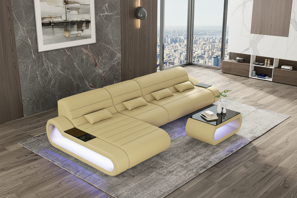 Catina Small Leather Sectional with Pillows