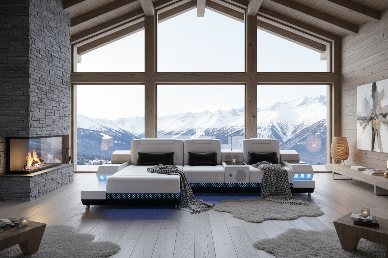 Celsius Mini Modern Leather Sectional - Mountain Chalet