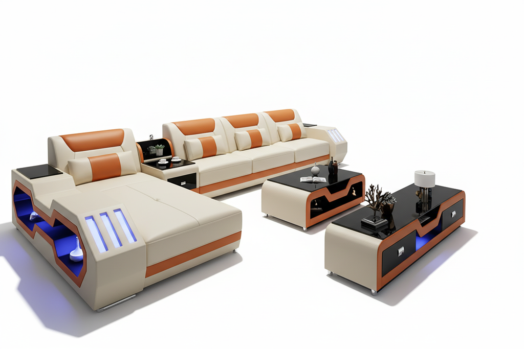 Cream & Orange Sectional - Studio