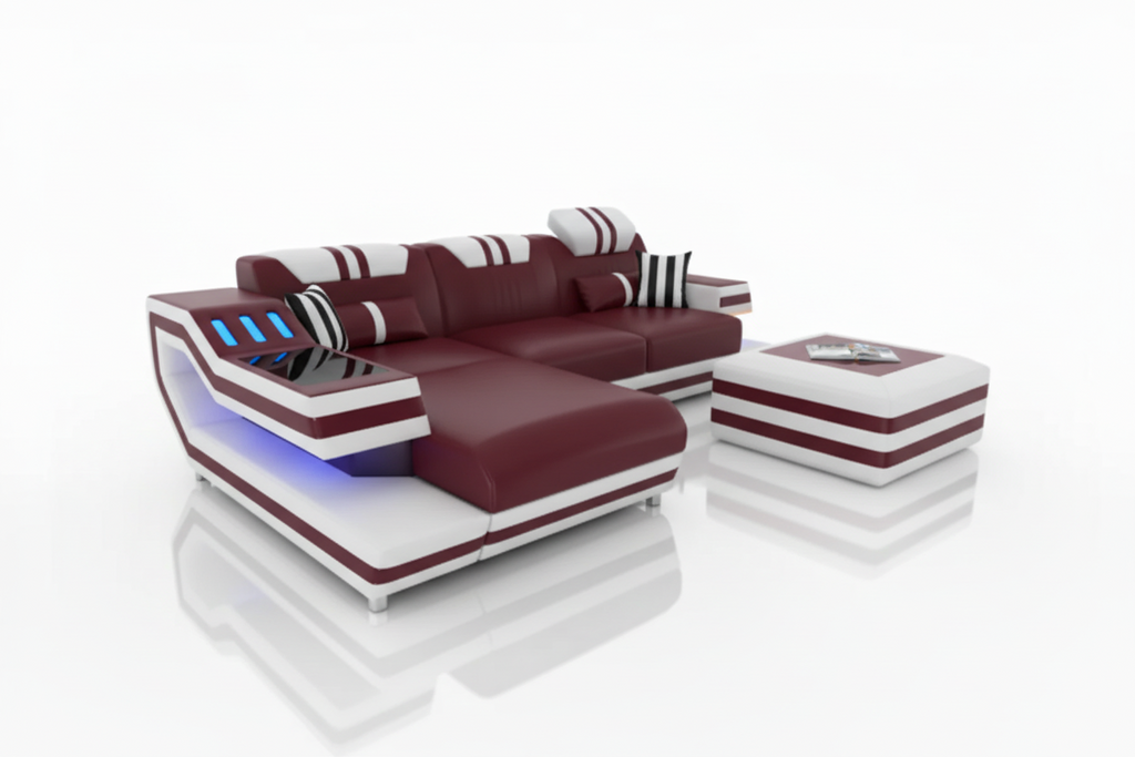 Aura Compact Leather Sectional Sofa with LED Light | Modern Designer Couch