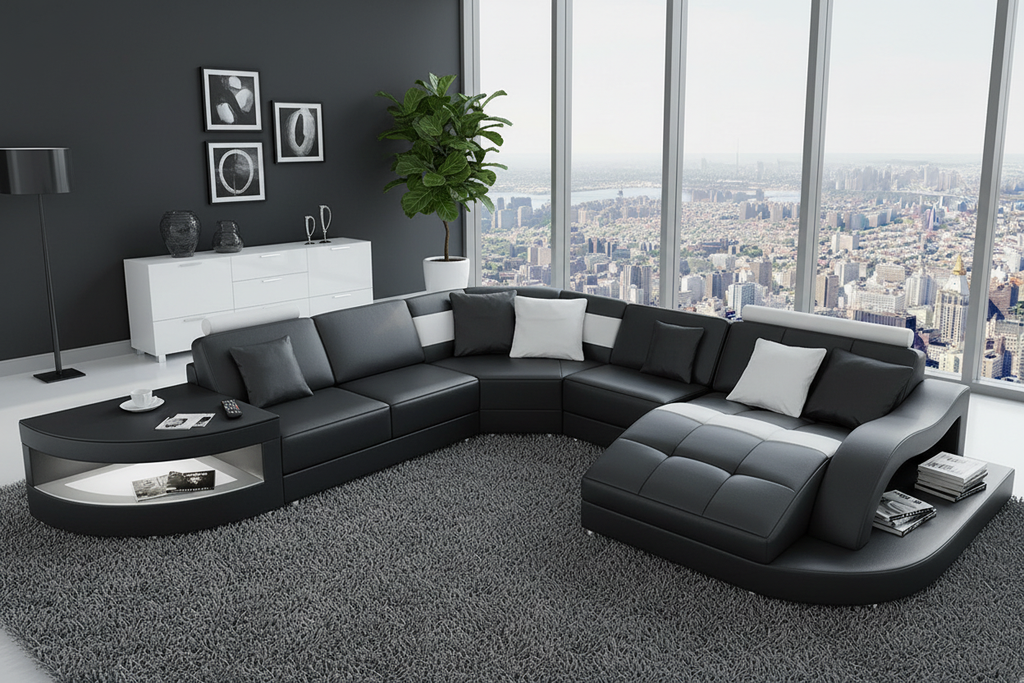 Navasota Large Leather Sectional with Shape Chaise