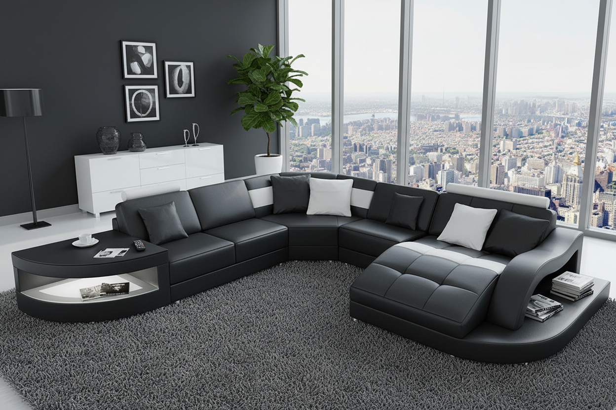 Navasota Large Leather Sectional with Shape Chaise