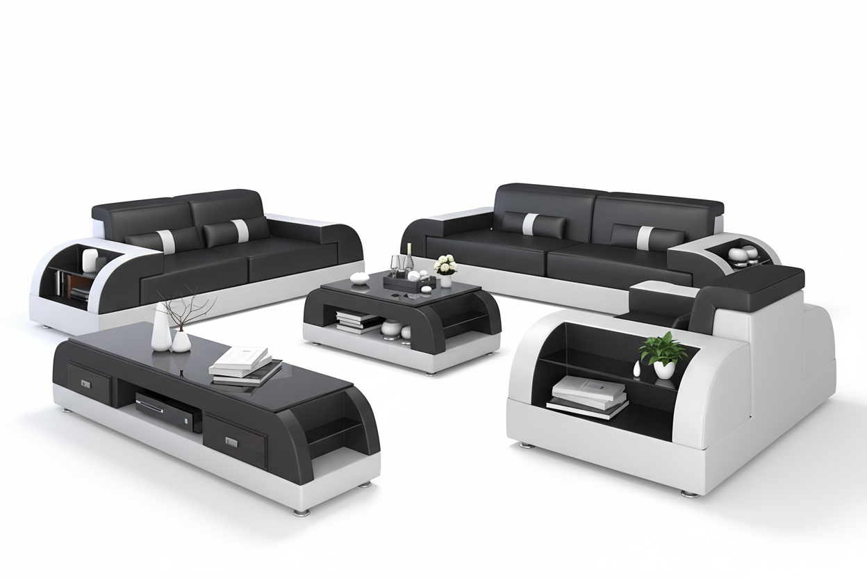 Piliu Leather Sofa Set with Side Storage - Blank Background 1