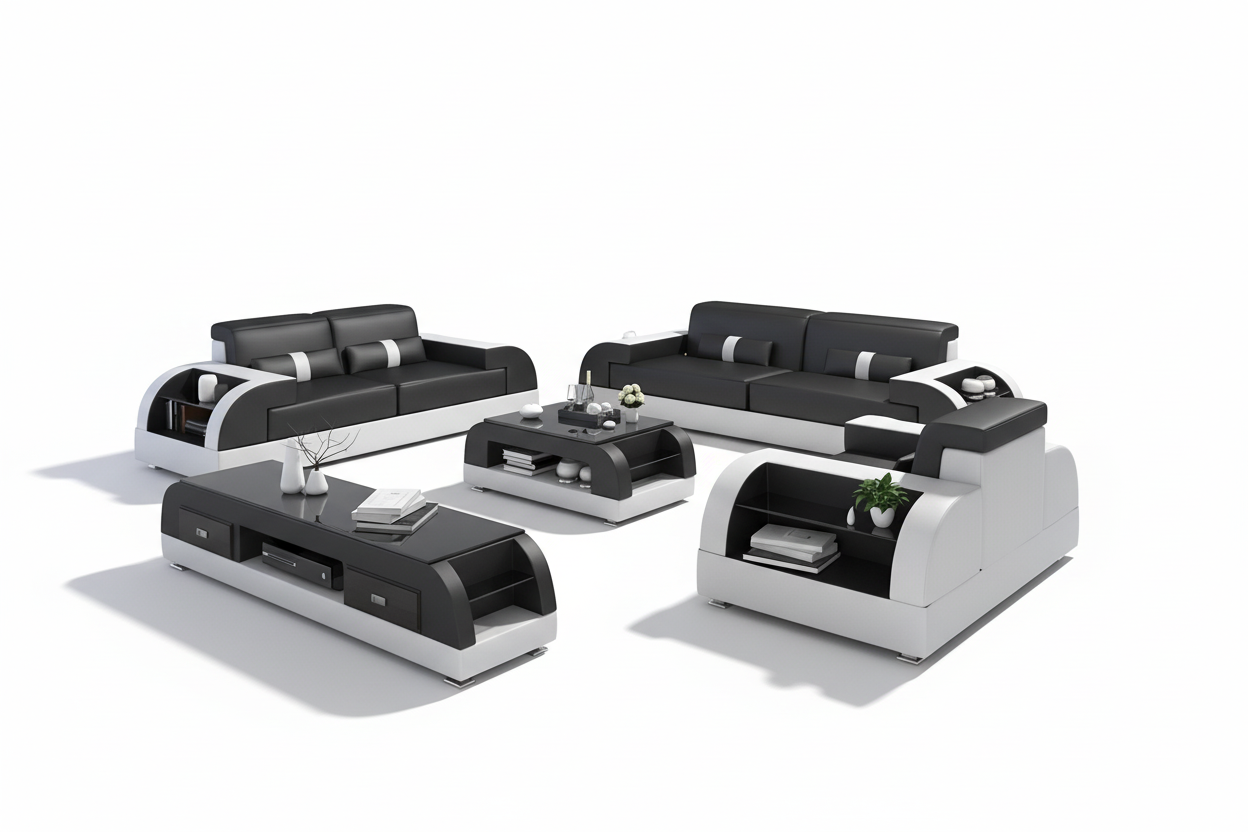 Piliu Leather Sofa Set with Side Storage - Blank Background 2