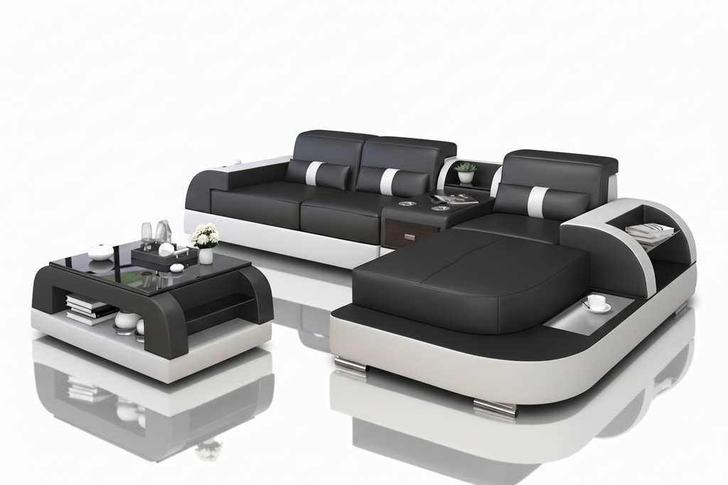 Piliu Small Leather Sectional with Chaise - Perfect Reflection Maximum Precision