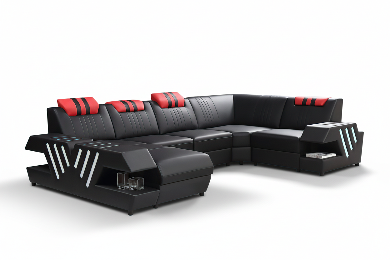 Pluto Modern Leather Sectional with Adjustable Headrest