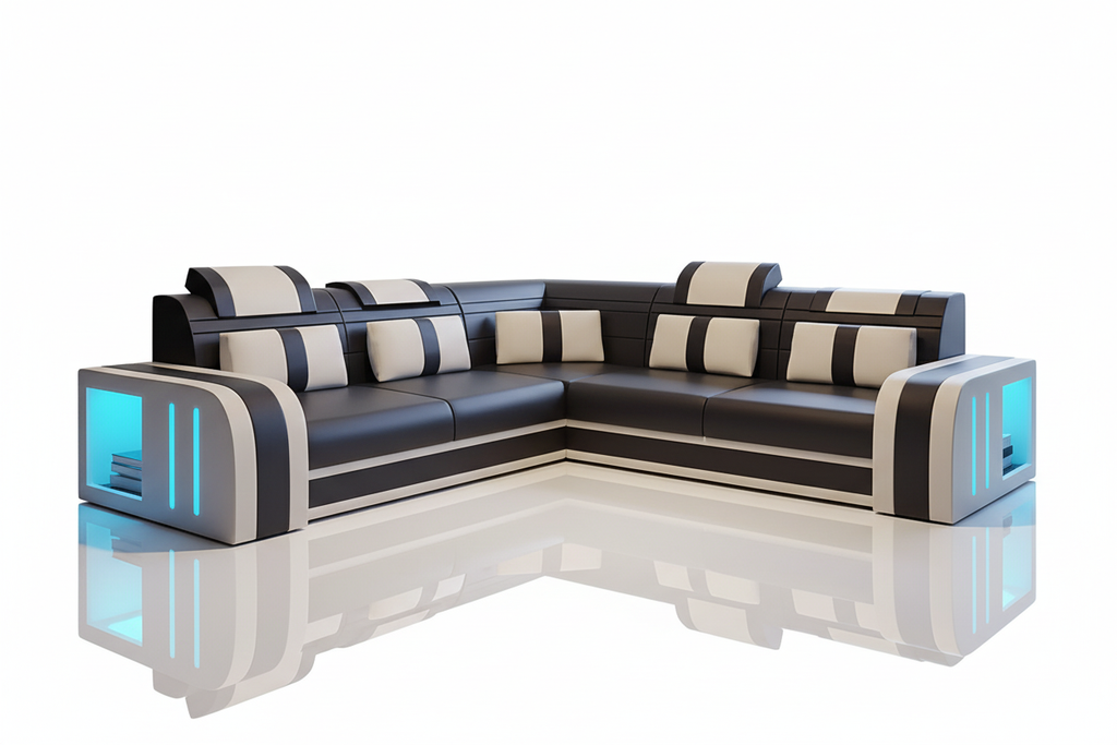 Ralutic Leather Corner Sectional with Side Storage - Mirror Reflection