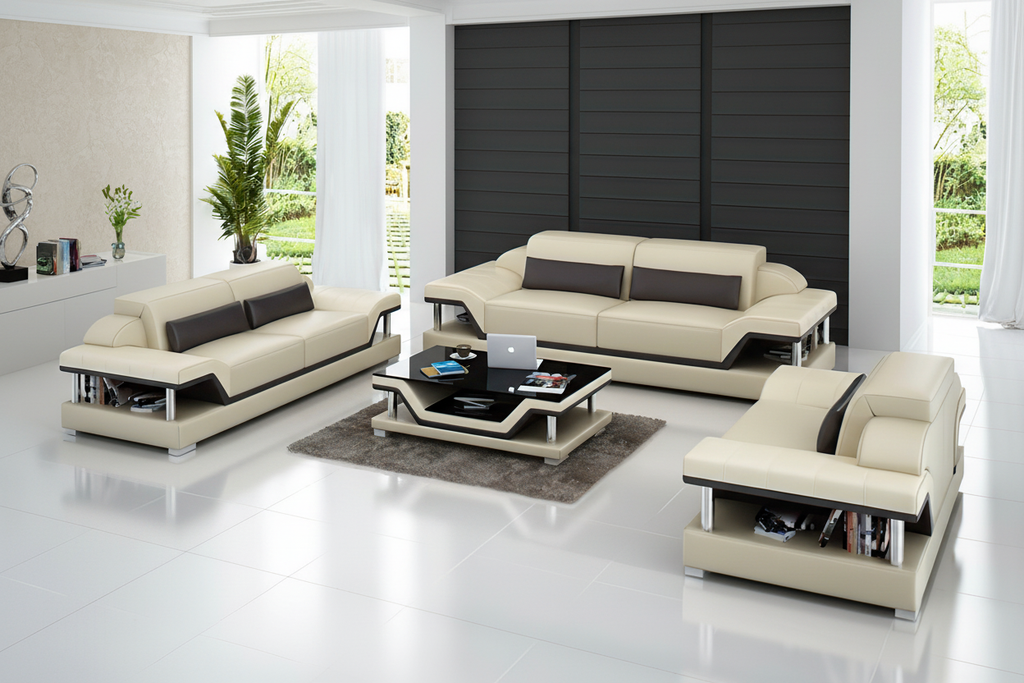 Taliya Leather Sofa Set with Adjustable Headrest - Luxury Mansion