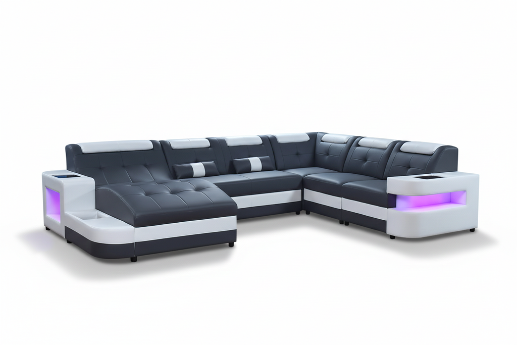 Uranus Modern Leather Sectional with LED Light