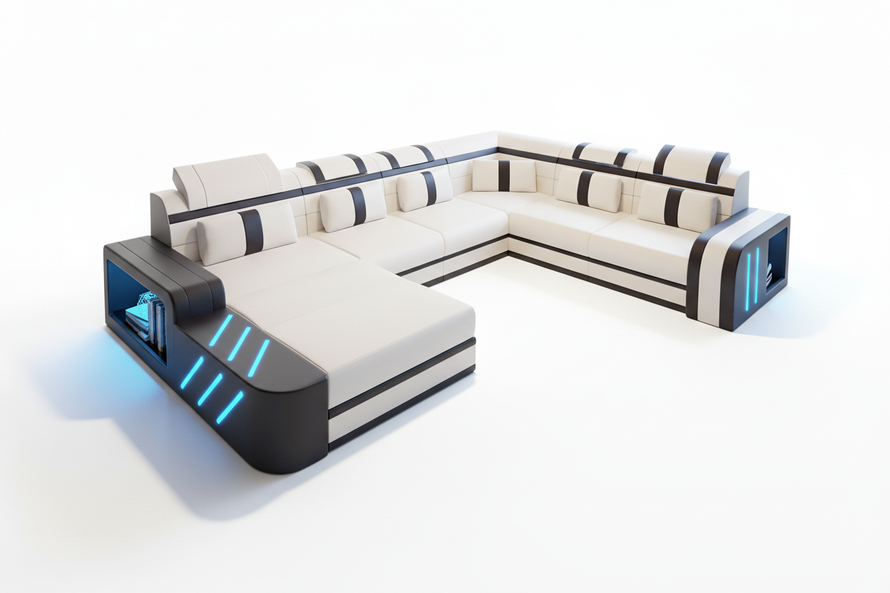 White base with black trim sectional with shadow