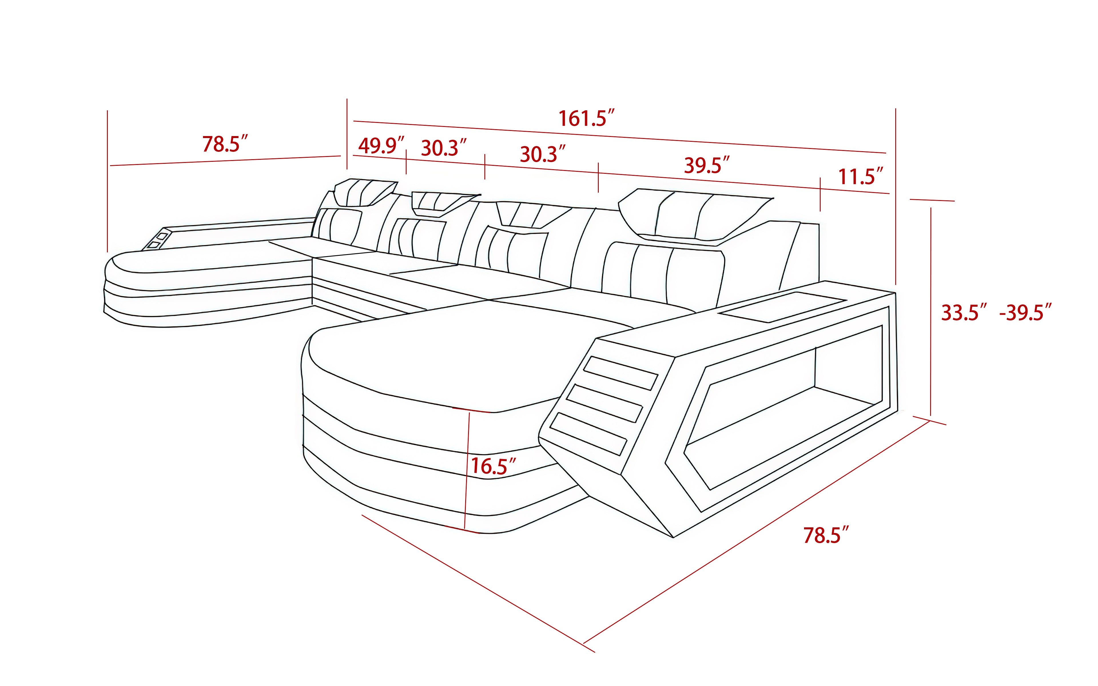 Keenan Modern U Shape Sectional with LED Lights